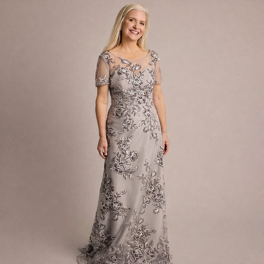 Silver Embroidered Gown 12 NWT Wedding Guest Formal Mother of Bride